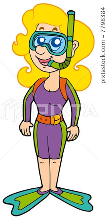 Cartoon girl snorkel diver 7798384