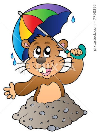 Cartoon groundhog with umbrella Cartoon groundhog with umbrella 7798395