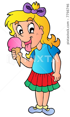 Cartoon girl with icecream - Stock Illustration [7798746] - PIXTA