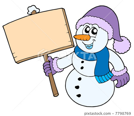 Snowman with wooden sign 7798769