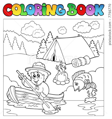 Coloring book with scout in boat Coloring book with scout in boat 7798770