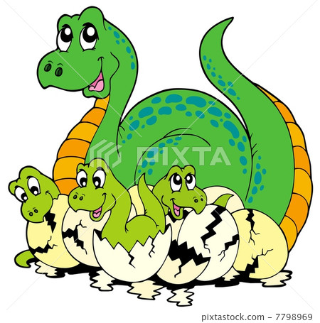 Dinosaur mom with cute babies 7798969