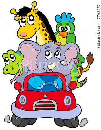 African animals in red car African animals in red car 7798972