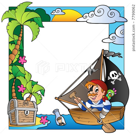 Frame with sea and pirate theme 5 7799062