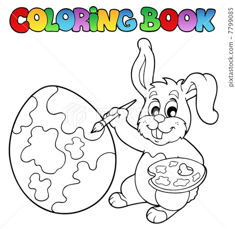 Stock Illustration: Coloring book with bunny artist