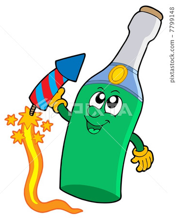 Cute sparkling wine bottle with fireworks Cute sparkling wine bottle with fireworks 7799148