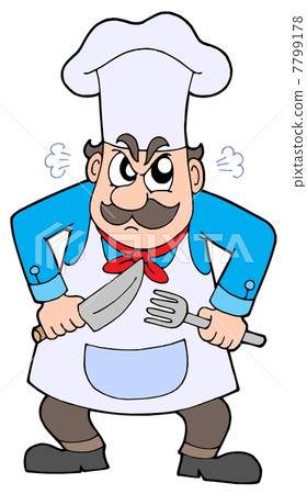 Angry chef with knife and fork 7799178