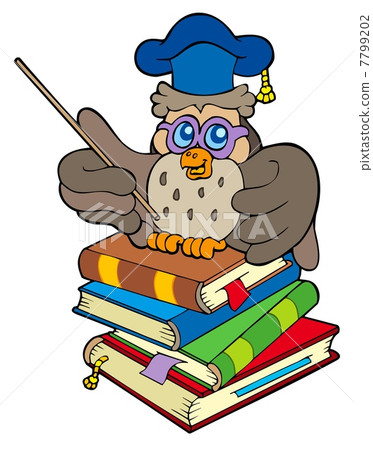 Owl teacher sitting on four books Owl teacher sitting on four books 7799202