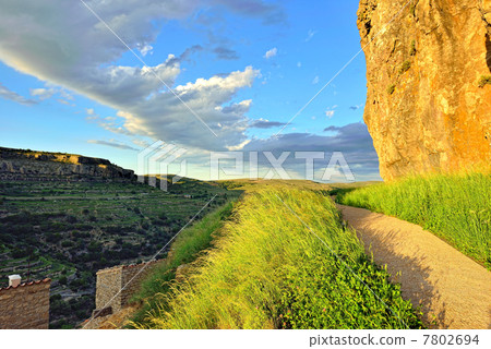 Sunset landscape with mountain view. Ares in Spain. Sunset landscape with mountain view. Ares in Spain. 7802694