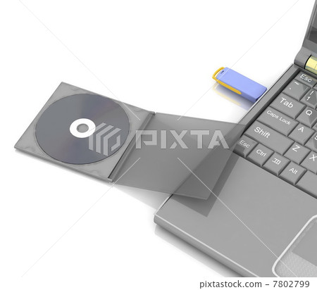 CD lies next to a notebook in which the inserted flash drive 7802799