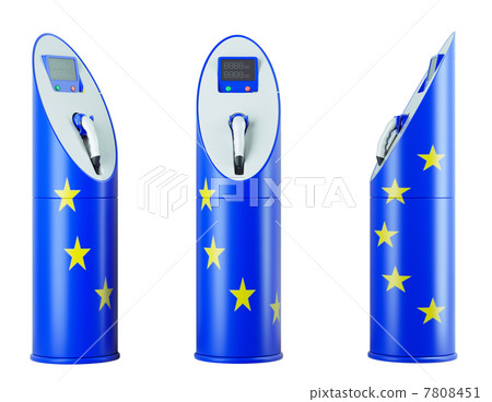 Eco fuel: isolated charging stations with EU flag pattern Eco fuel: isolated charging stations with EU flag pattern 7808451