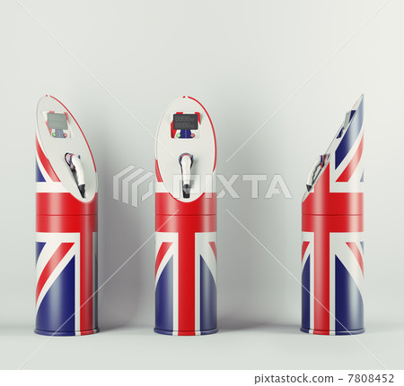 Eco fuel: three charging stations with Union Jack flag pattern 7808452