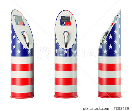Eco fuel: isolated charging stations with USA flag pattern Eco fuel: isolated charging stations with USA flag pattern 7808489