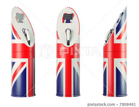 Eco fuel: isolated charging stations with Union Jack flag pattern Eco fuel: isolated charging stations with Union Jack flag pattern 7808491