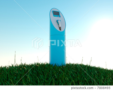 Charging station and green field at dawn Charging station and green field at dawn 7808493
