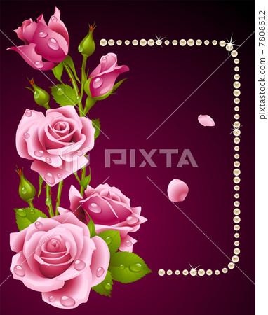 Vector pink rose and pearls frame Vector pink rose and pearls frame 7808612