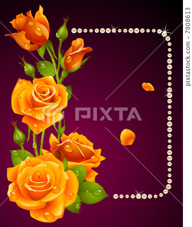 Vector orange rose and pearls frame. Design element. 7808613