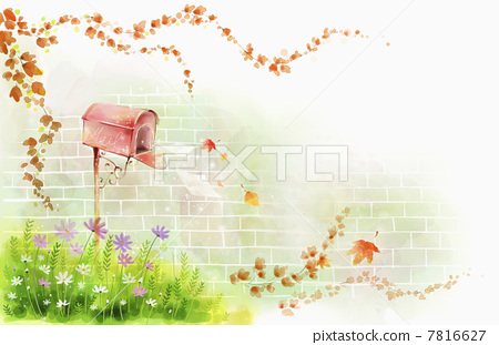 Stock Illustration: painting illustration of a red mail box under a branch