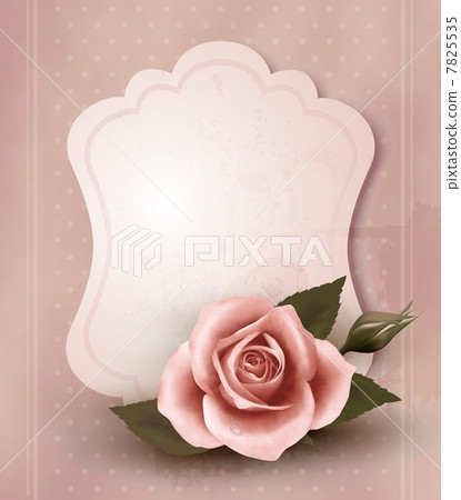 Retro greeting card with pink rose. Vector illustration 7825535