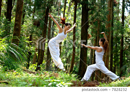 Two young women practising Kungfu Two young women practising Kungfu 7828232