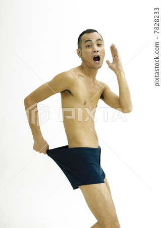 Side view of young man only wearing underwear Side view of young man only wearing underwear 7828233