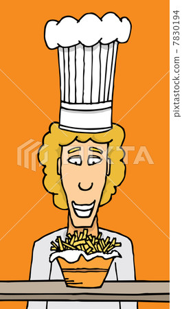 Chef staring at fries Chef staring at fries 7830194