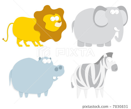 Wild animals: lion, hippo, zebra and elephant Wild animals: lion, hippo, zebra and elephant 7830831