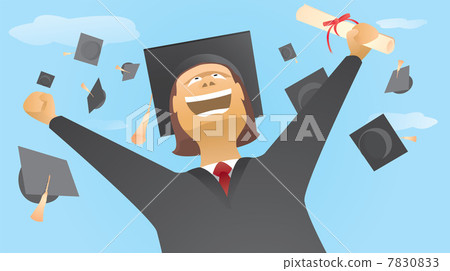 Happy graduate and caps up in the air Happy graduate and caps up in the air 7830833