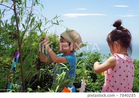 Bamboo decorations and children in Tanabata 7840285