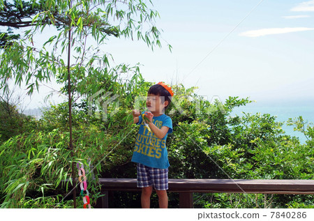 Bamboo decorations and children in Tanabata 7840286