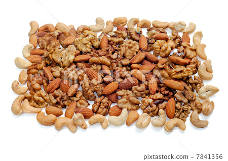 Group of assorted nuts isolated on white background Group of assorted nuts isolated on white background 7841356