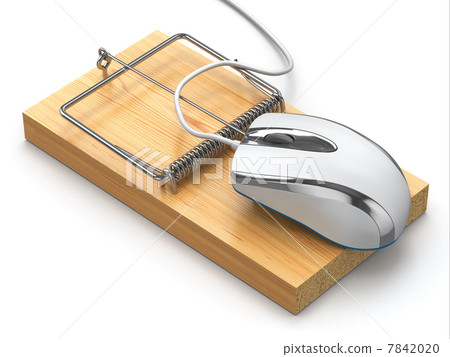 Concept of internet security. Computer mouse and mousetrap. 7842020