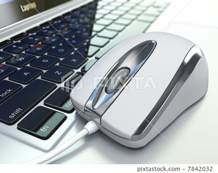 Computer mouse on laptop keyboard. 3d Computer mouse on laptop keyboard. 3d 7842032