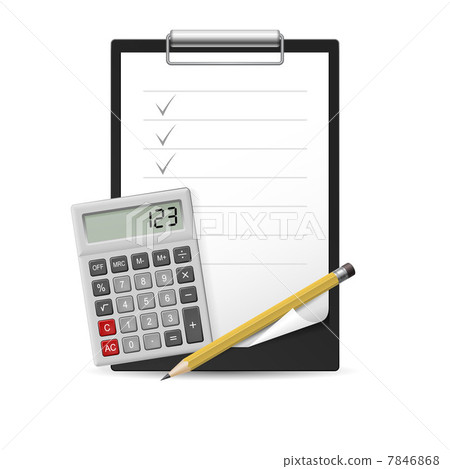 Pencil, calculator and notepad 7846868