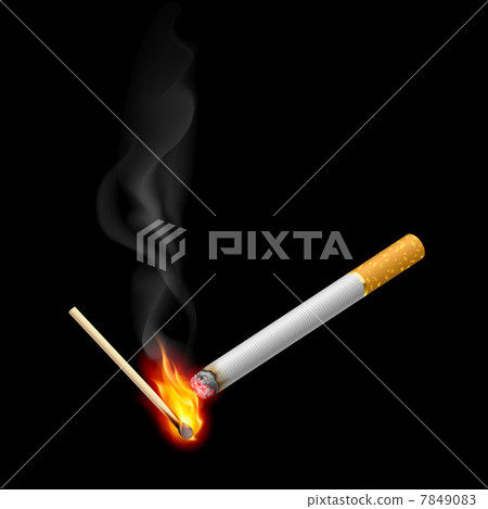 Cigarrette with burning match Cigarrette with burning match 7849083