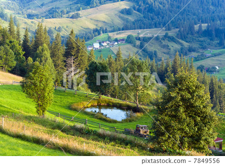 Summer mountain landscape with small pool 7849556