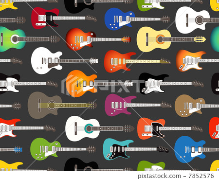 Seamless background of color acoustic and electric guitars 7852576