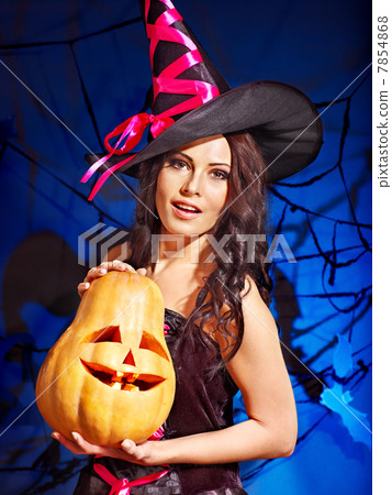 Witch holding pumkin. Witch holding pumkin. 7854868