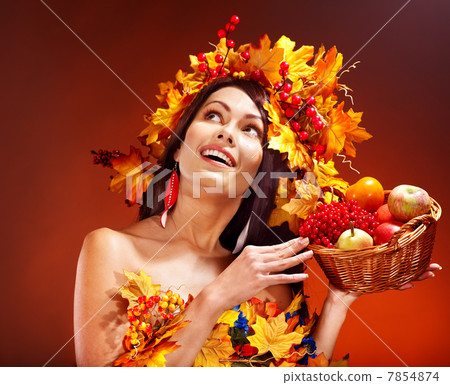 Girl holding basket with fruit. Girl holding basket with fruit. 7854874