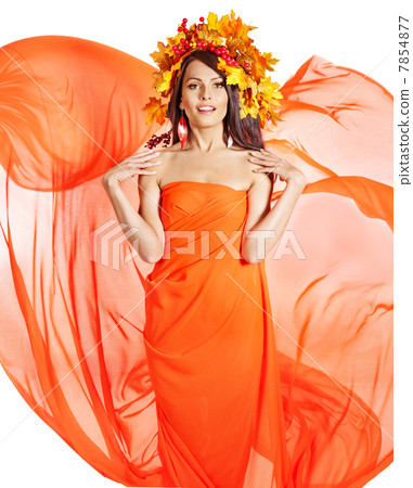 Girl with a wreath of autumn leaves on the head. Girl with a wreath of autumn leaves on the head. 7854877