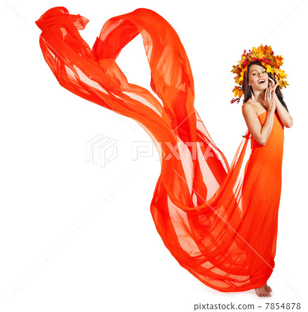 Girl with wreath of autumn leaves on the head. Girl with wreath of autumn leaves on the head. 7854878