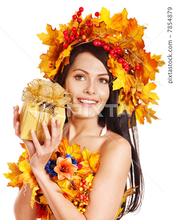 Girl with a wreath of autumn leaves on the head. Girl with a wreath of autumn leaves on the head. 7854879