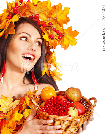 Girl holding basket with fruit. Girl holding basket with fruit. 7854881