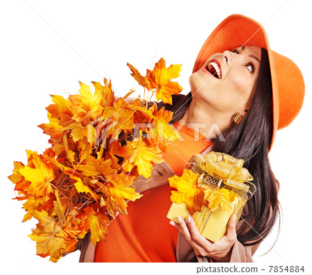 Woman holding orange handbag. Woman holding orange handbag. 7854884