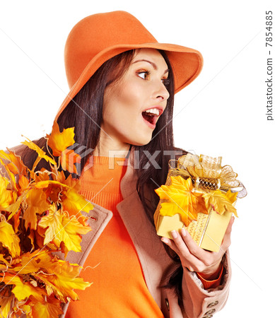 Woman holding orange handbag. Woman holding orange handbag. 7854885