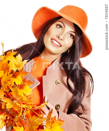 Woman holding  orange leaves. 7854887