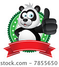 Panda mascot thumbs up gesture with badge label Panda mascot thumbs up gesture with badge label 7855650