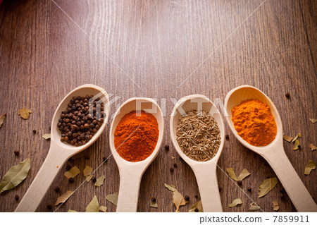 spices on spoons spices on spoons 7859911