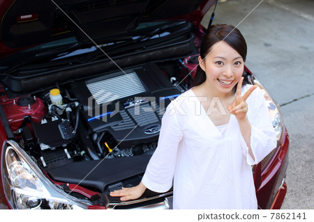 Girl opening a car's hood 7862141