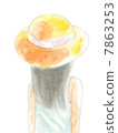 The back of a woman with a straw hat 7863253